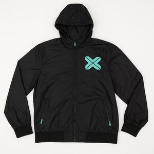 Electric family black and teal zip up wind breaker jacket